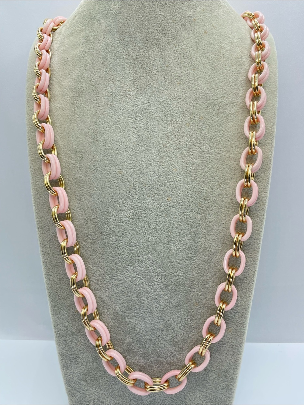 Gold Tone Pink Acrylic Chain Link Statement Necklace Chunky Retro Y2K